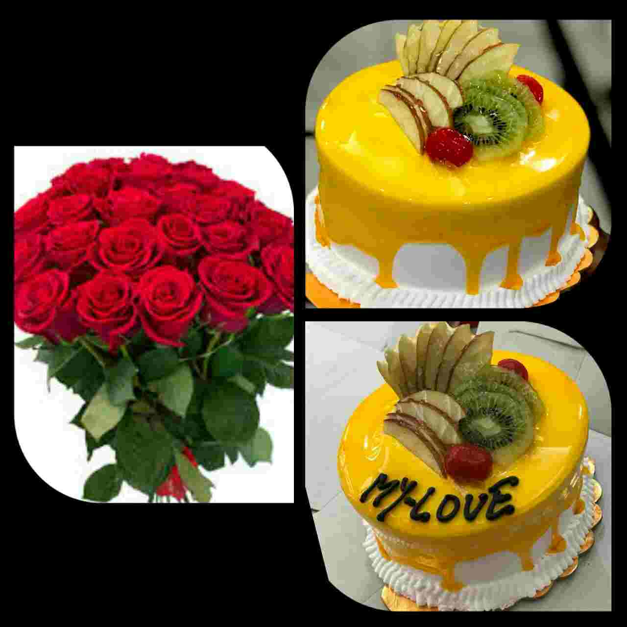 Fruit-cake-and-roses-combo